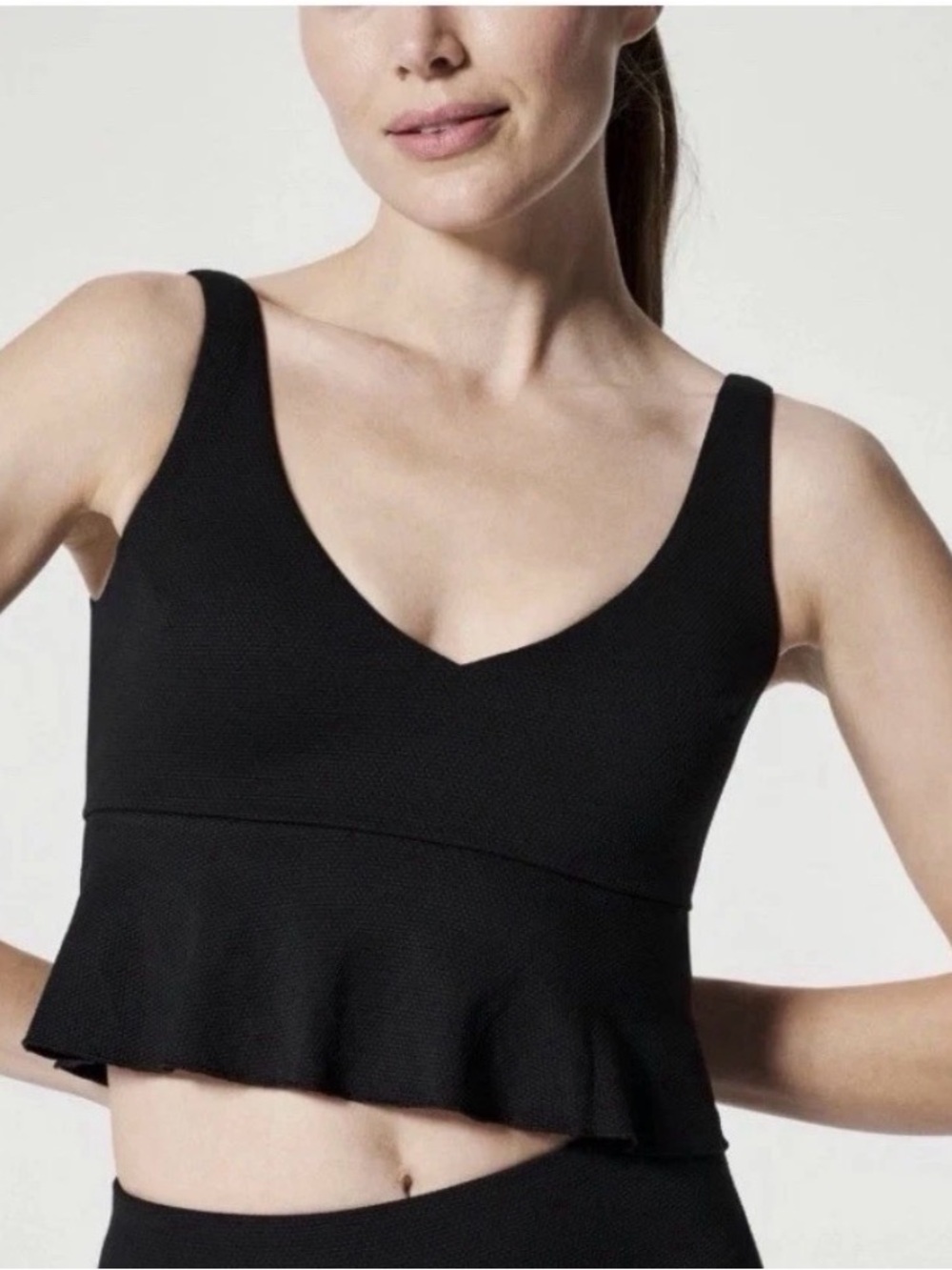Spanx Swim pique longline flounce top NWT Black Size L